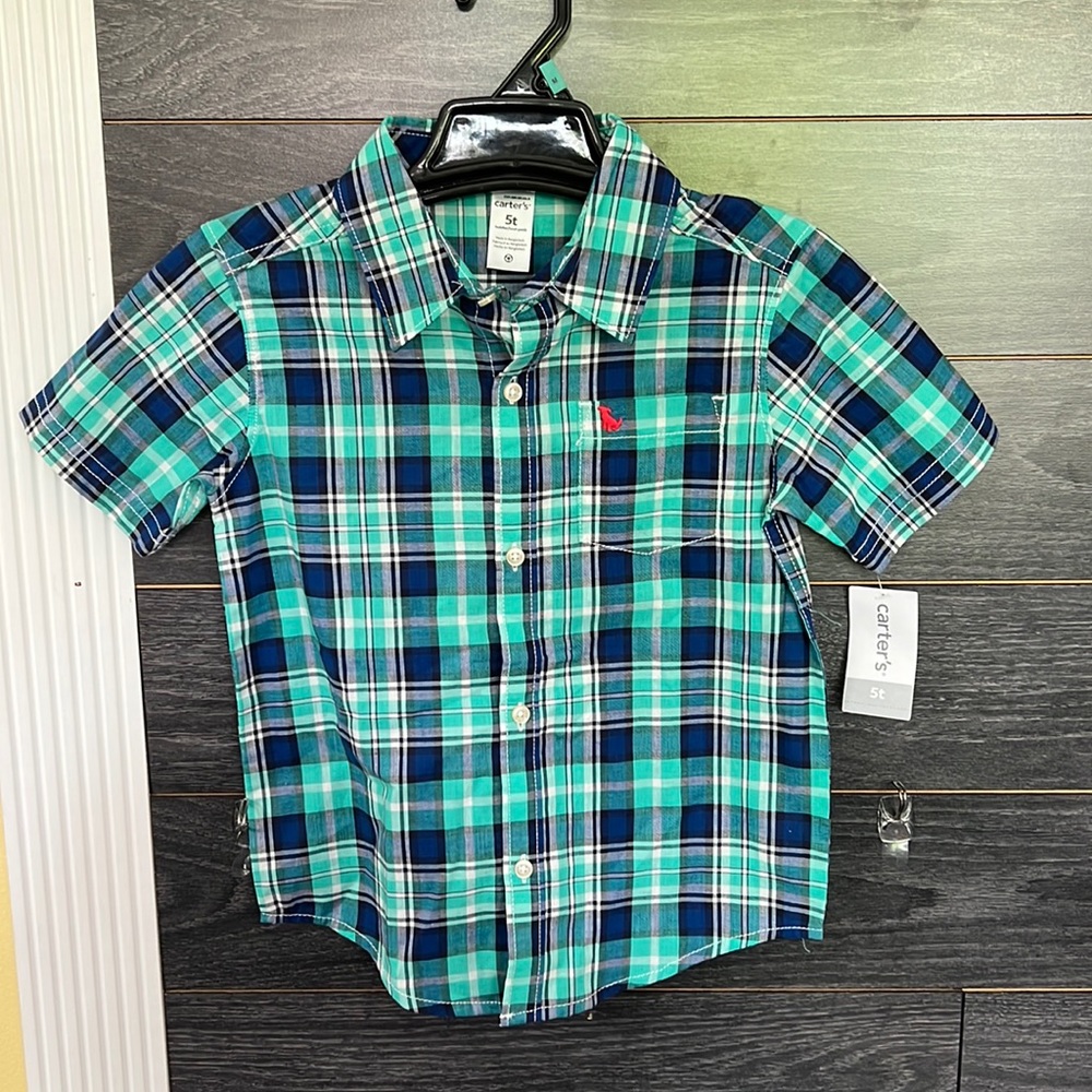 Carter’s Short Sleeve Plaid Shirt sz 5T NEW